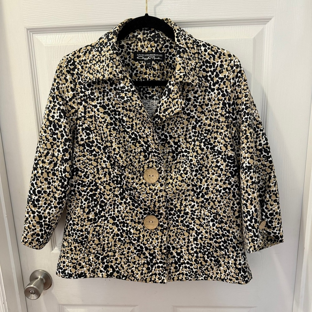 Vintage Windridge Cheryl‎ Nash Women's Size M Leopard Animal Print Blazer Jacket